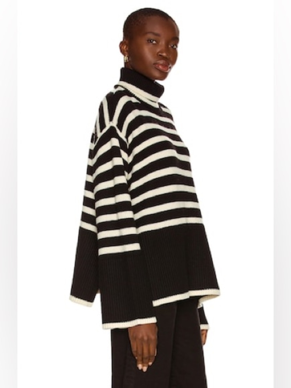 TOTEME Signature Striped Wool Blend Turtleneck Sweater Black Beige M Retail $570 - Picture 2 of 13
